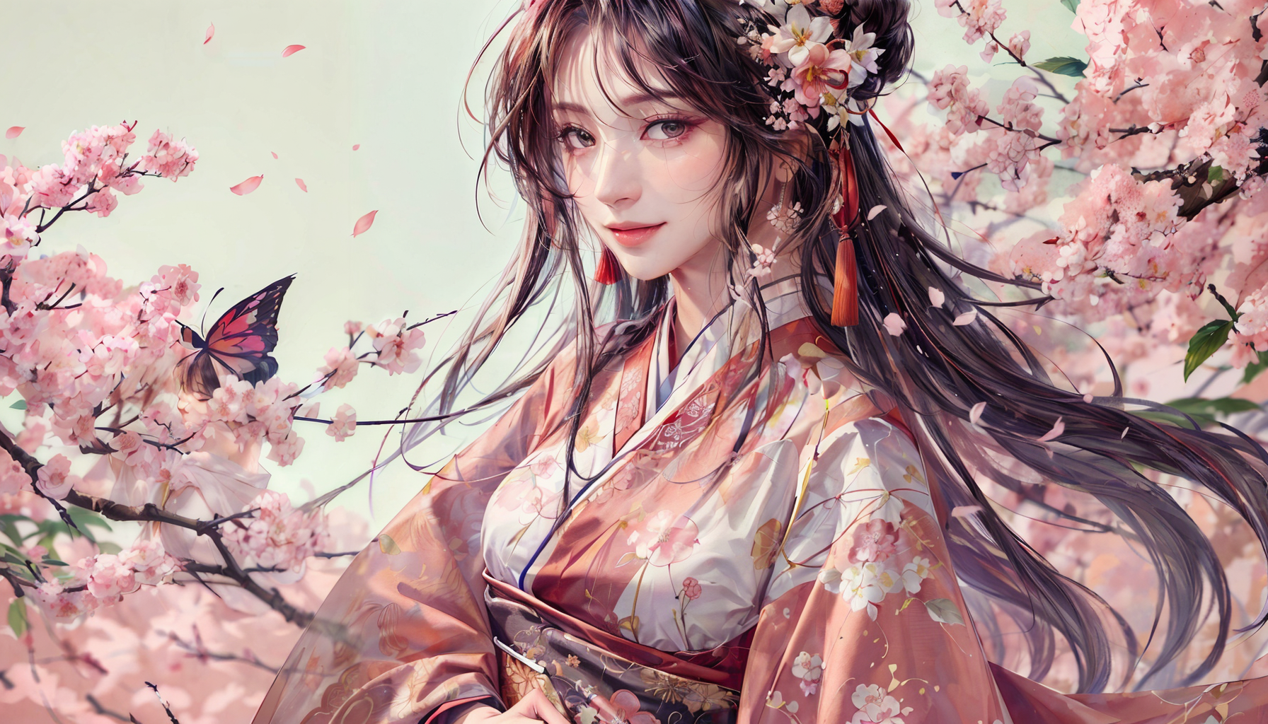 00854-1257839582-light smile, beautiful girl, 1girl, (upper body_1.3), black hair,  official art, from side, ((looking at viewer)), Flying hair,.png
